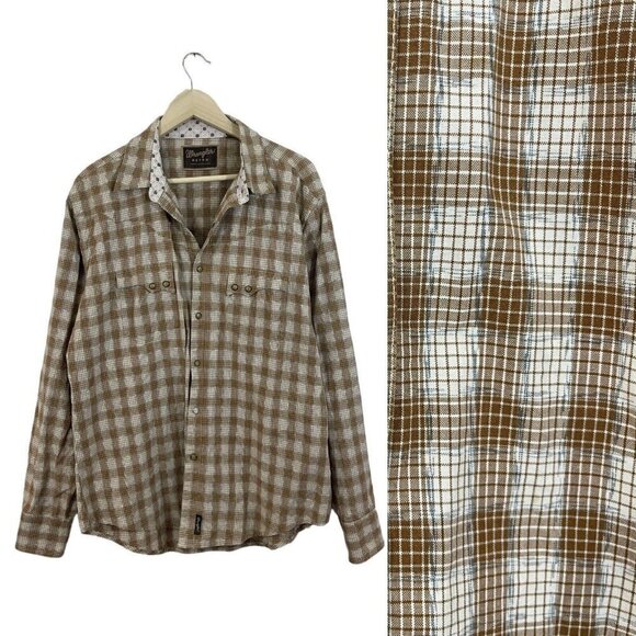 Wrangler X-Large Snap Front Western Shirt Brown Plaid Long Sleeve Cotton Mens - Picture 1 of 16